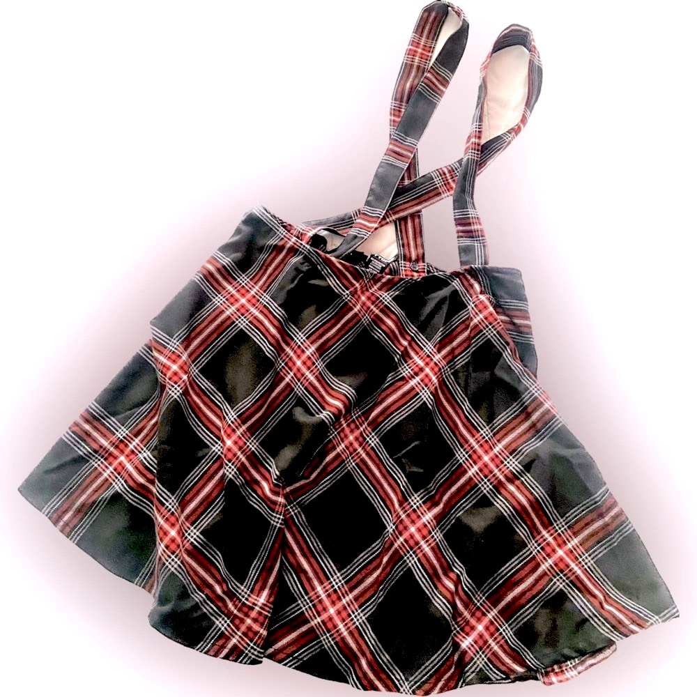 Black and Red Plaid Suspender Skirt